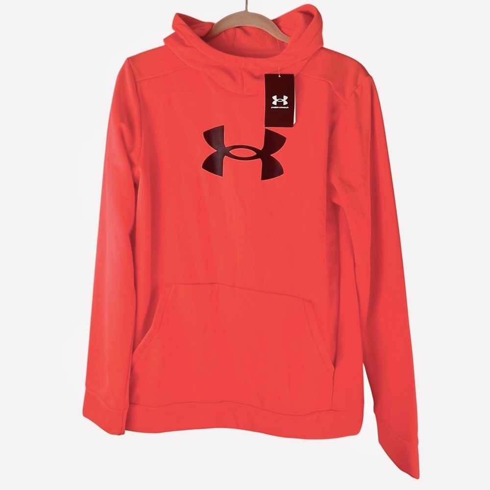 Under Armour Youth XL Neon Orange Hoodie Sweatshirt Big Logo 1379799
